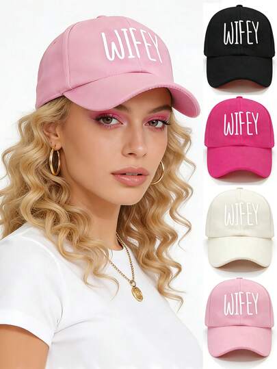 1/2 piezas Gorra de béisbol de unicolor con bordado "WIFEY" de estilo callejero de moda para mujer, protección solar transpirable para uso diario en primavera/verano