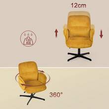 Meubles Cosy Swivel Office Chair In Corduroy, Height Adjustable, With Curved Wood Frame, Foam Padding And Metal Base For Office, Workspaces And Living Room, Yellow - Yellow - View 6