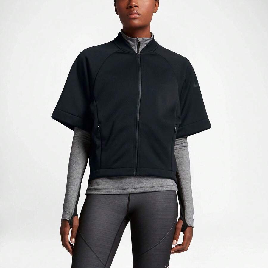 Nike Therma Sphere Jacket Womens Small Black Short Sleeve Full Zip Active ASM105 - 黑色 - 查看 1