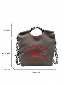 Sweet Girl Style Butterfly Embroidery Nylon Bag, Black & White Woven Strap Tote Shoulder Bag - Grey - View 2
