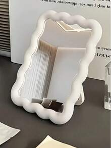 1pc Cute Wavy Cream-Colored Makeup Mirror, Suitable For Desktop/Wall Mounting, Applicable For Dorm, Vanity, Office, Makeup, Room Decor, Wardrobe, Travel, Bedroom, Cosmetic Accessories, Small Mirror, Compact Mirror, Hand Mirror - Multicolor - View 1