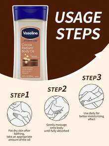 Vaseline 1瓶200毫升可可香型凡士林身体护理油，深层滋养柔嫩肌肤，保湿不油腻，适合全身护理，有助于缓解肌肤干燥。 - 凡士林身體護理油200ml 可可 - 查看 5