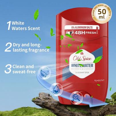 Old Spice 1瓶50毫升老香料船长牌止汗香体露，持久清新香氛，速干隐形配方，温和护肤，适合日常通勤