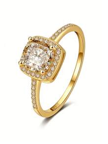 925 Sterling Silver Square Cut Diamond Ring, Fully Paved Luxury Design, Versatile Engagement/Party Ring For Women - Gold - View 13