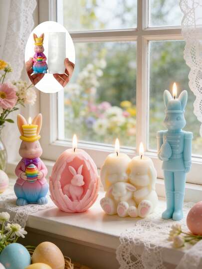 Happy Easter! Flexible And Durable 3D Rabbit Silicone Mold, Suitable For Wax Melts, Candles, Plaster Diffuser Stones, Holiday Home Decor, DIY Essential