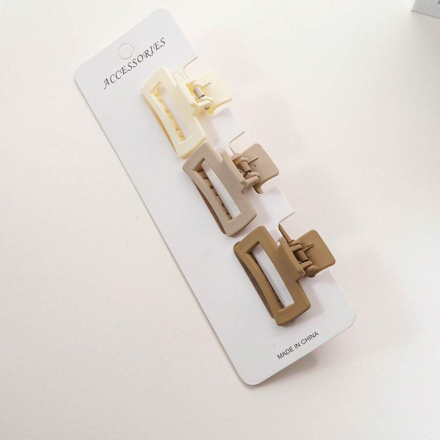 3pcs 10.5cm Matte Beige Cute Sweet Square Hollow Hair Clips, Beach Vacation Style Hair Accessories - Multicolor - View 1