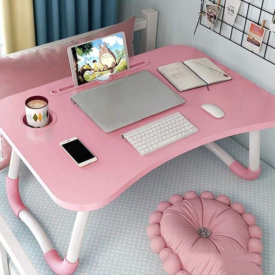 Folding Laptop Table Stand Bed Tray Sofa Lap Computer Desk Notebook Breakfast UK - Pink - View 1