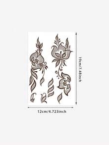 1pc Waterproof & Sweat-Resistant Washable Henna Hand Tattoo Sticker, Suitable For Weddings, Festivals, Parties, Exotic Style - Khaki - View 6