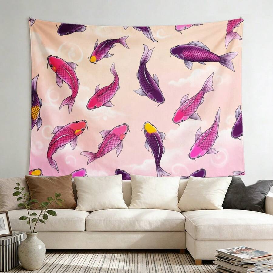 60"X80" Decorative Tapestry Wall Poster Peach Skin Tapestry Koi Fish Pattern Print Tapestry Easy-Hanging Tapestry High-Definition Print Tapestry Cloth Poster Practical Gift Gift For Mom - 1PC - Xem 1