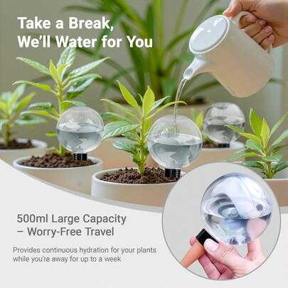 2pcs Self-Watering Plant Globes, Slow Release Ceramic Material, Transparent Water Level Indicator, Suitable For Indoor/Outdoor Potted Plants, Travel And Busy Lifestyle, Plant Watering System, Fashionable Design, Durable Structure