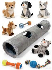 双层绒面猫隧道，可折叠猫玩具隧道，四季皆宜 - 彩色 - 查看 4