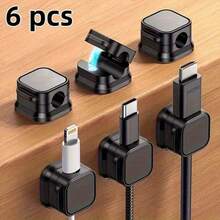 6 件装磁性理线夹，防缠绕设计，手机充电线整理器，多功能理线器，适用于办公桌、床头柜和汽车，牢固固定各种线缆，从此告别凌乱的桌面，妇女节礼物 - 黑色 - 查看 10