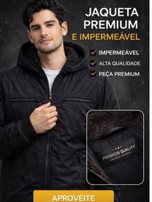Men's Waterproof Nylon Jacket/Coat With Hood, Elastic Waistband, Fleece Lining, Stylish And Comfortable, Premium Winter 2026 - 黑色 - 查看 4