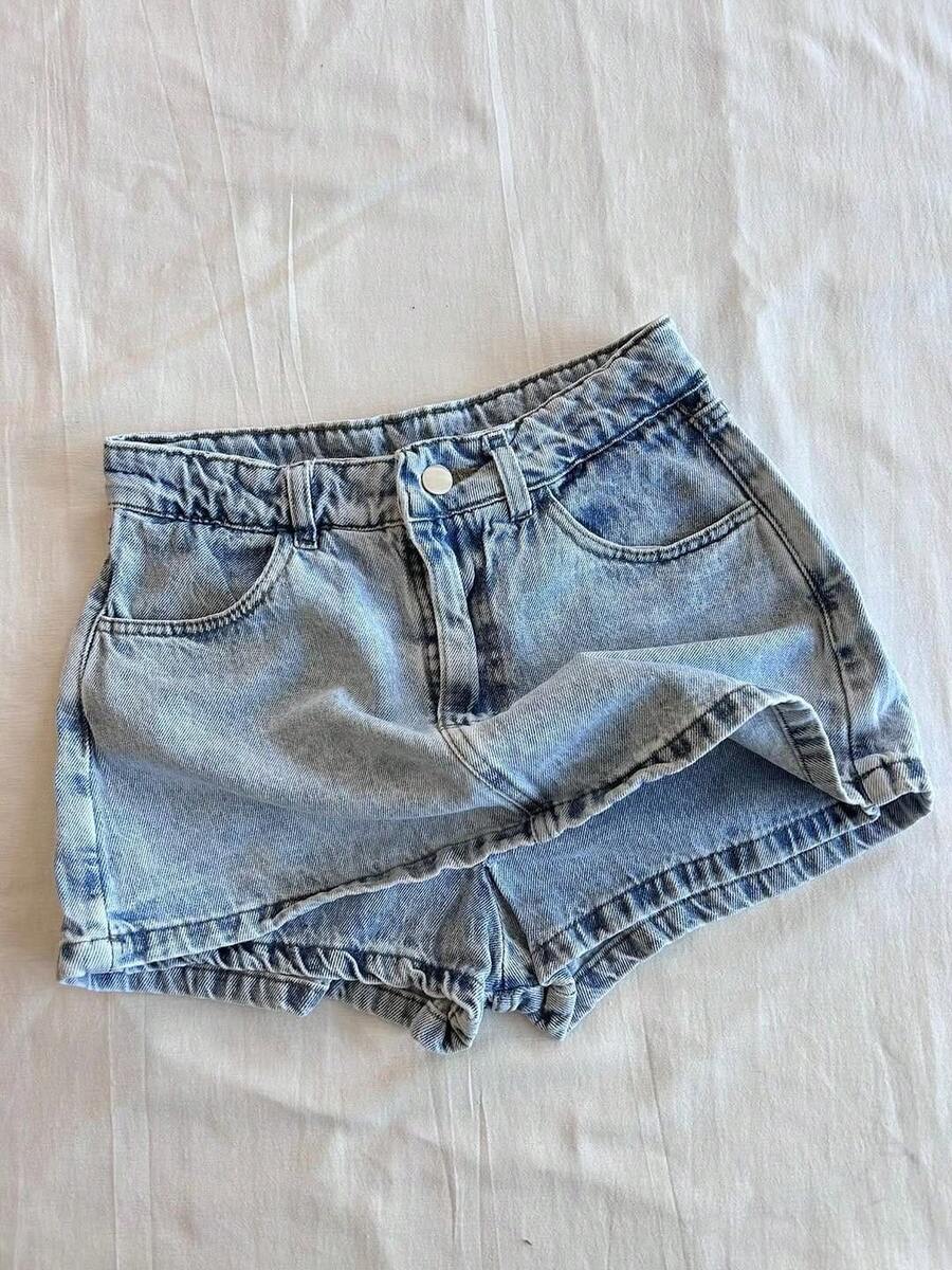 Skirt With Built-In Shorts, Denim Shorts Skirt - Màu xanh lam - Xem 1