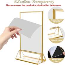 6pcs Acrylic Sign Holder With Gold Frame And Vertical Stand, 4X6" (10X15cm) - Transparent Dual-Sided Table Menu Display Stand For Wedding Table Numbers, Restaurant Signs, Photos And Art Exhibition - Gold - View 6
