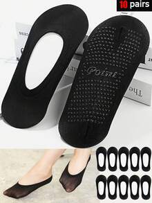 10 Pairs Disposable Non-Slip Socks, Black, Suitable For Spring & Summer - Black - View 1