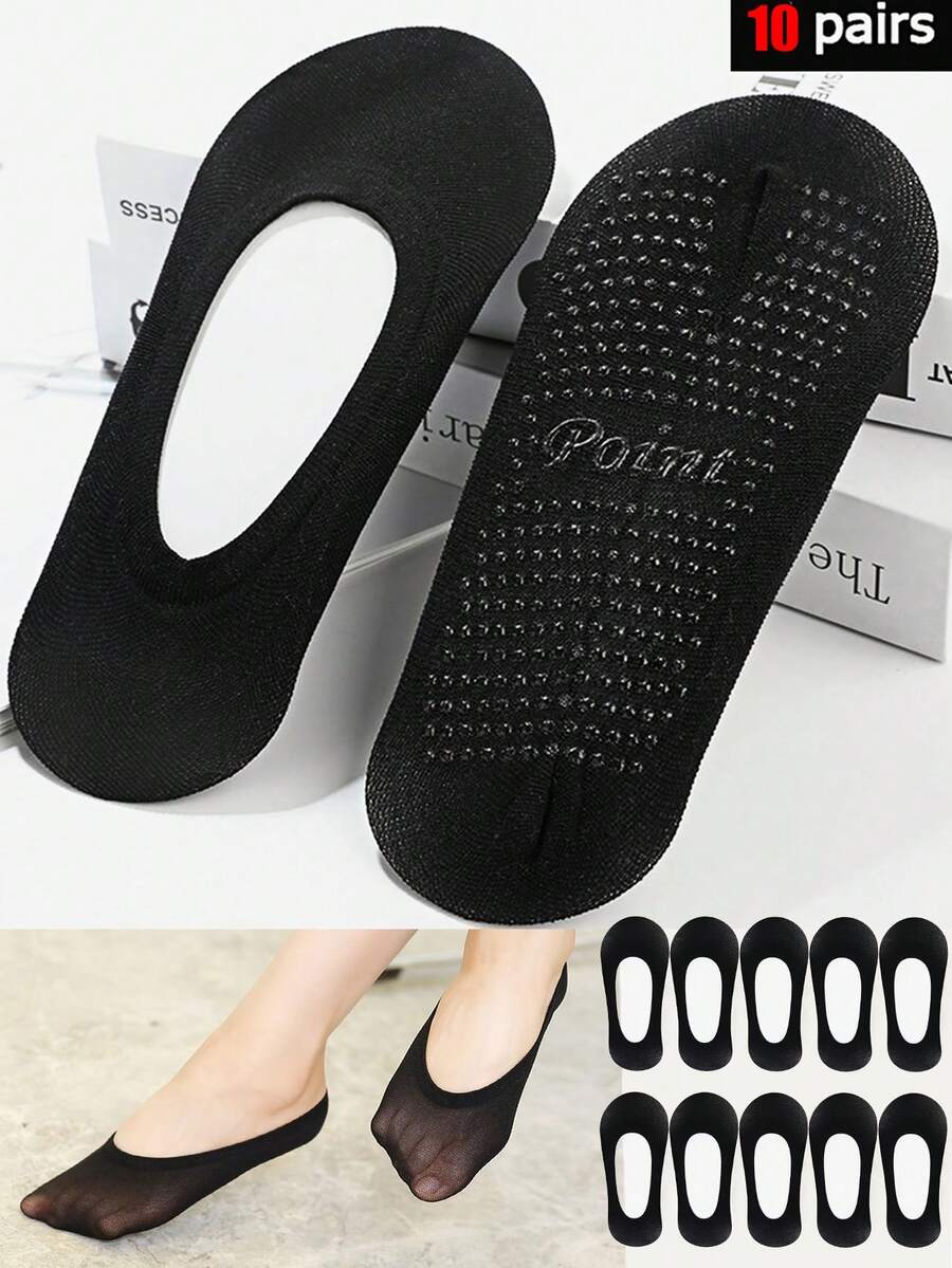 10 Pairs Disposable Non-Slip Socks, Black, Suitable For Spring & Summer - Black - View 1