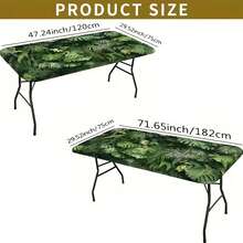 1pc Elastic Edge Tablecloth, Suitable For Outdoor Use, Lightweight And Washable, Deep Green Jungle Style With Tropical Plant Print, Full Cover Tablecloth For Picnic Party, Family Gathering, Indoor/Outdoor Decoration, Holiday Use - Multicolor - View 4