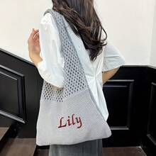 Personalized Crochet Woven Beach Tote Bag, Bridesmaid Beach Bag, Bridesmaid Gift, Customized Text Tote Bag, Single Gift, Beach Tote Bag, Summer Handbag - Multicolor - View 5