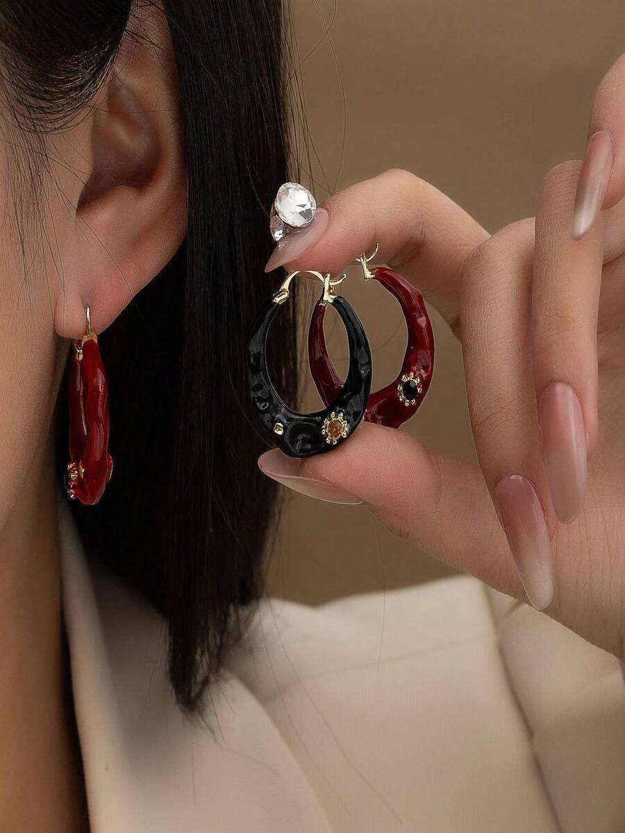 1 Pair Minimalist Elegant Geometric Vintage Luxury Delicate Unique Circle Earrings, Korean And Japanese Style - Elegant Earrings-red - View 1