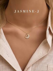 1pc 925 Sterling Silver Necklace, Moon & Star Pendant Necklace With Diamond Pendant, Featuring A Cross Chain. The Perfect Gift For Her. - Multicolor - View 6