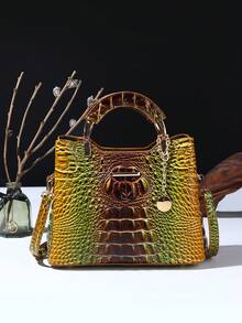 Elegant Crocodile Print Small Handbag, Fashionable Single-Shoulder Crossbody Wallet For Ladies, High-End Small Handbag With Multiple Compartments For Daily Use - 6#黃+棕 - 查看 1