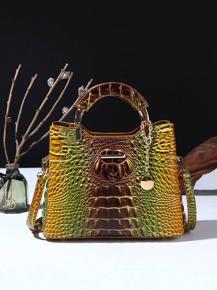 Elegant Crocodile Print Small Handbag, Fashionable Single-Shoulder Crossbody Wallet For Ladies, High-End Small Handbag With Multiple Compartments For Daily Use - 6#黃+棕 - 查看 1