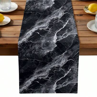 Modern Black Gray Abstract Marble Texture Table Runner Holiday Party Decor Reusable Farmhouse Kitchen Dining Table Runner Wedding Decorations