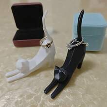 1/2件裝黑白3D列印貓咪造型戒指架，適用於婚戒、生日禮物與辦公室裝飾，女性珠寶展示與收納的理想選擇，特殊場合完美禮物 | 極簡風戒指架 | 裝飾配件可愛桌面戒指架，貓奴收藏品，耐用塑膠，無需電源，送給貓奴的禮物，珠寶塔，情人節，母親節 - 彩色 - 查看 8