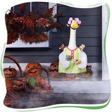 3 Pcs Funny Lady Porch Goose Costume Flower Print Clothes And Curler Wig Glasses Set For Outdoor Patio Yard Lawn - 多色 - 查看 4