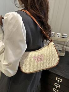 New Woven Straw One Shoulder Bag, Fashion Underarm Bag, Beach Vacation Baguette Bag For Women - Beige - View 4