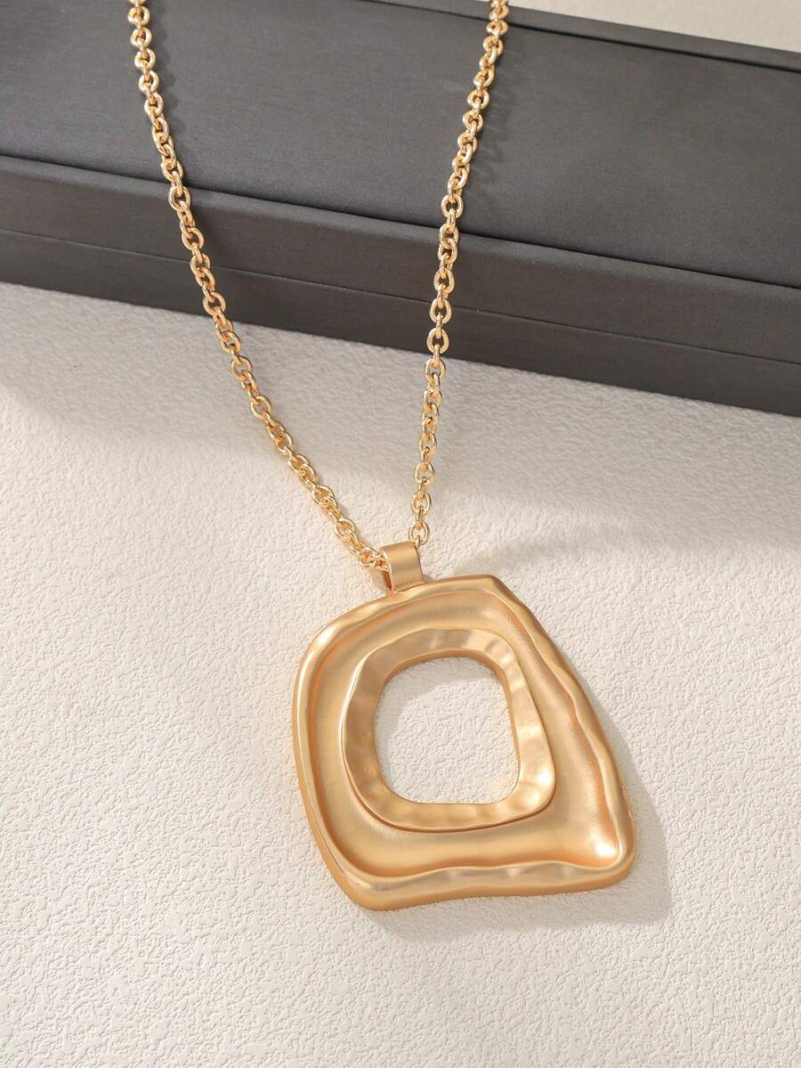 1pc Minimalist Geometric Pendant Necklace, Suitable For Women's Daily Wear, Wedding, Travel, Beach - Matte Gold - View 1