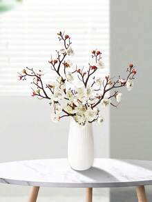 1 pieza/3 piezas/5 piezas/10 piezas Ramas artificiales de seda de Sakura/Flor de cerezo de 59cm con hojas, paquete a granel para arreglos de jarrones, pared de flores DIY, decoración de sala de estar/dormitorio, boda, fiesta, escritorio de oficina, otoño/invierno - Blanco - Ver 5