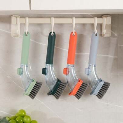 Press To Dispense Refillable Liquid Cleaning Brush Automatic Liquid Dishwashing Brush Dish Washing Scrubber With Soap Dispenser