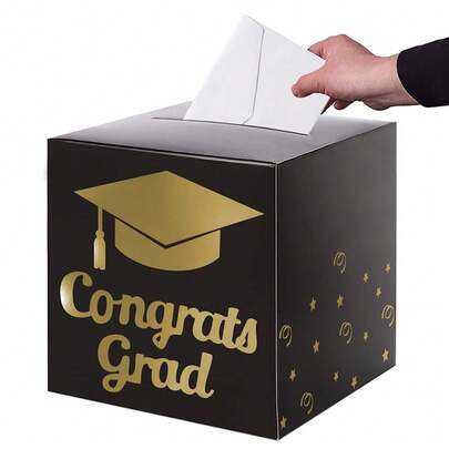 Graduation Card Box Holder, Congrats Grad Foldable Cardboard Decorations Box For Graduation Party Decoration And Grad Parties