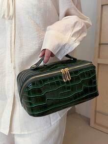 高端女士便携式化妆包，大容量旅行洗漱化妆品收纳包，化妆包，化妆收纳袋，化妆袋，洗漱包，旅行必备，女士旅行礼物 - 軍綠色 - 查看 4