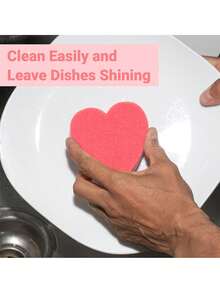 5/10块装不刮伤洗碗海绵，耐用双面厨房海绵，双层擦洗设计，不刮伤粉白心形叠放式，适用于洗碗、清洁台面等。 - A - 查看 5