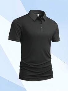 男士休闲商务 Polo 衫，简约通勤上衣 - 黑色 - 查看 2