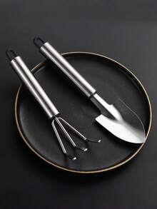 OBOVAY 2pcs Mini Stainless Steel Outdoor Gardening Tools, Beachcombing, Household Garden Trowel With Handle - Durable Metal Trowel And Rake, Soil Fork - Ideal For Gardening And Potting, Loosening Soil Home Trowel Rake Tool Set, Handle Cultivating And Rural Gardening Tools, Compact Gardening Tool Kit - Multiple Styles - View 5