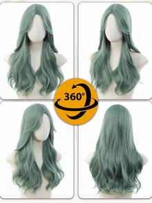 24英寸草绿色长卷发假发，带八个个性刘海，耐热纤维合成卷发假发，适合圣帕特里克节女性角色扮演、音乐节等场合佩戴 - 彩色 - 查看 5