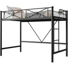 Cama de loft de metal tamaño doble, Camas de loft industriales cama pesada con rieles de  y diseño de ahorro de espacio, Cama de acero para la escuela, Dormitorio - Negro - Ver 5