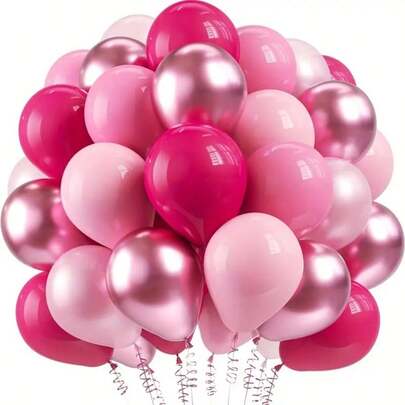 72pcs/Set Metallic Pink & Rose Red Latex Balloons, 10inch, Suitable For Baby Shower, Mother's Day, Wedding, Birthday Party, Anniversary, Graduation, Holidays, Indoor & Outdoor Home Decor, With White Ribbons