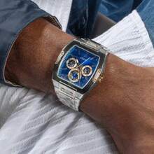 Guess 1件装休闲时尚奢华男士石英表，不锈钢表带，多功能计时码表，完美生日周年纪念日节日礼物 GW0456G5 - 藍色 - 查看 2