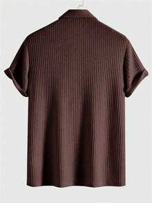 Men's Solid Color Semi-Transparent Golf Shirt, Waffle Thin Casual Short Sleeve Elastic Polo Shirt, Suitable For Leisure Outdoor, Spring/Summer - Chocolate Brown - View 2