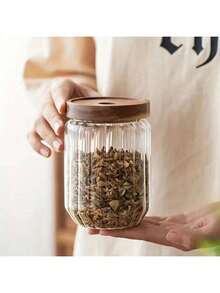 1pc Glass Food Storage Jar, Round Canister For Tea Leaves, Snacks, Coffee Beans, Multi-Purpose, Reusable, Freezer , Flip-Top Airtight Seal, No Electricity Required - High Borosilicate Glass Container - View 10
