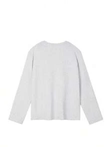Y2k, 200g 100% Cotton T-Shirt, 2025 Women's Spring/Autumn Cartoon Character Print Long Sleeve Fun T-Shirt, Couple Style, Inner/Outerwear, Office Casual Round Neck Pullover Top - Xám nhạt [Áo phông vui nhộn/Quần áo thu nữ] - Xem 3