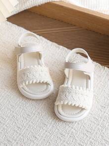 Kids Woven Open Toe Sandals, Girls Hook And Loop Strap Easy On/Off, Non-Slip Soft Sole, Kindergarten Outdoor Casual Sandals - White - View 4