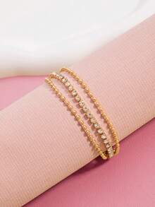 1条可爱串珠水钻脚链，沙滩派对必备 - 金色 - 查看 3