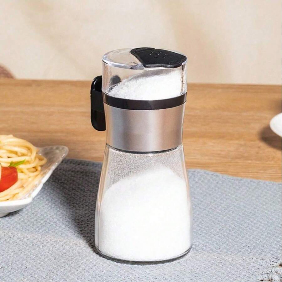 1pc Household Kitchen Measured Salt Box, Controlled Salt Bottle, Seasoning Container - Silver - View 1