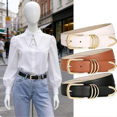 Minimalist Fashion Casual Solid Color Belt, Women's Belt, Korean Style Simple Pin Buckle Decorative Edged Belt